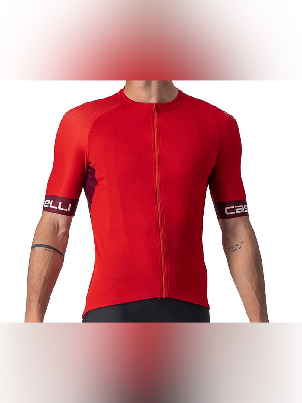 Castelli Entrata VI Short Sleeve Cycling Jersey (Red/Bordeaux-Ivory)